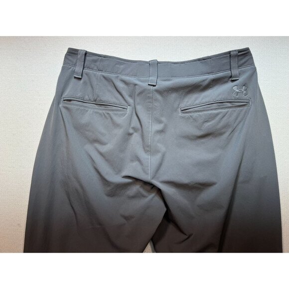 Under Armour Men's Slim Tapered Pants Flat Front Size 34x32 Gray Stretch Pockets - Picture 11 of 13